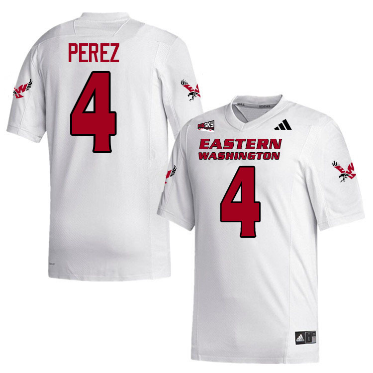 Eastern Washington Eagles #4 Isaiah Perez College Football Jerseys,Uniforms Stitched-White